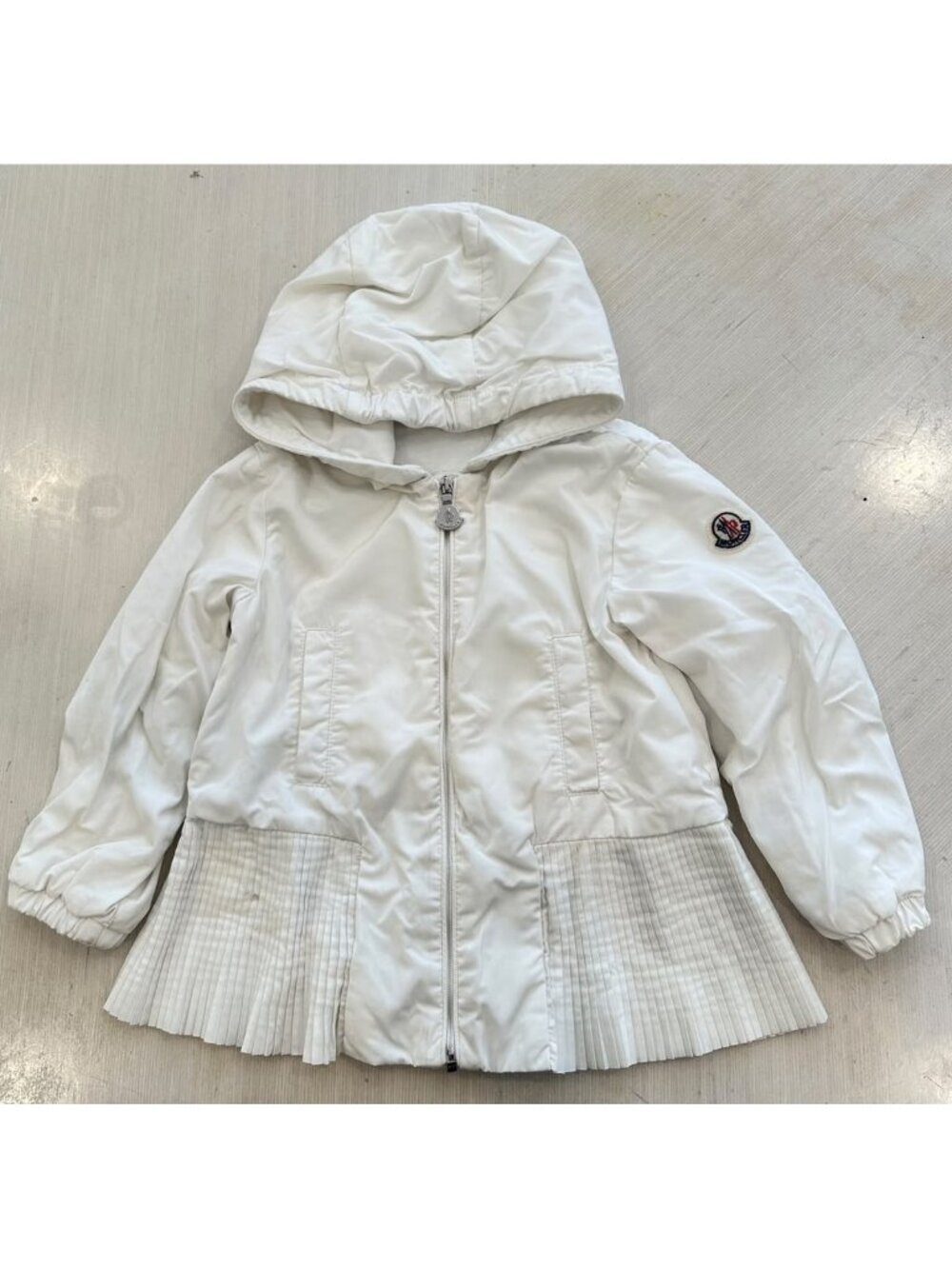 Moncler Baby Girl White Hooded Jacket Pleated Peplum Size 18-24 Months
